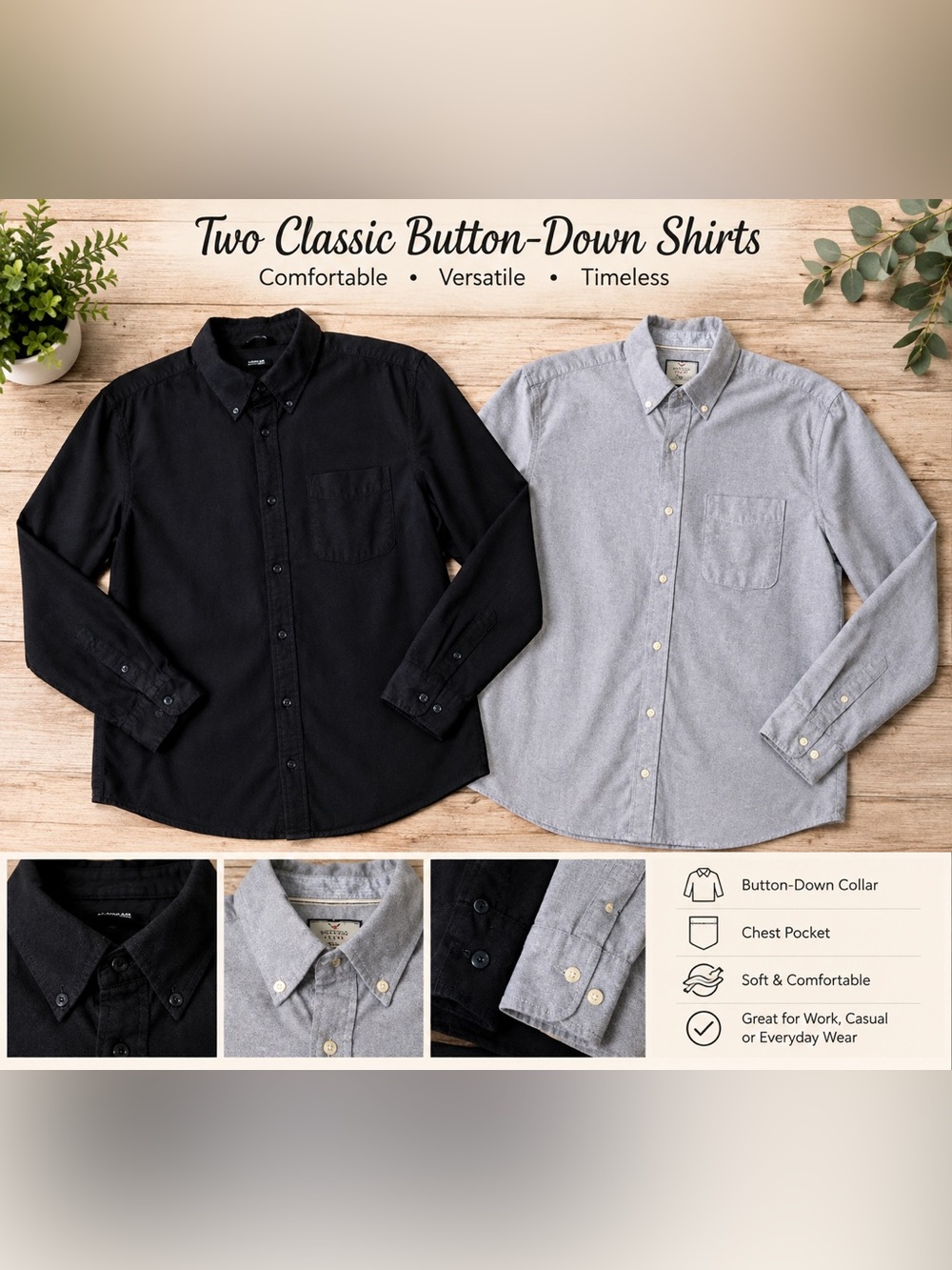 Sz M Denver Hayes / George Men’s Classic Button-Down Dress Shirts